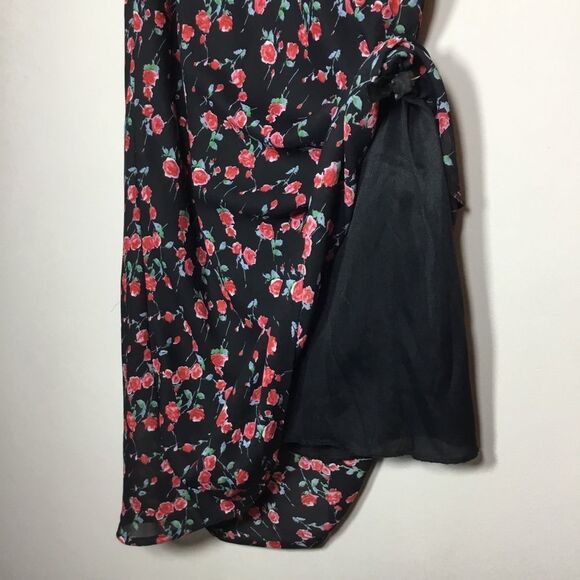 Vintage roses print black maxi skirt floaty elasticated waist size Small - Picture 7 of 8